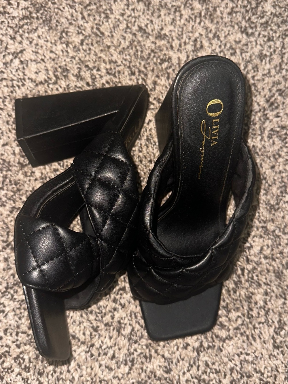 Olivia Quilted Black Block Heel Sandals